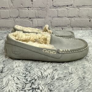 UGG Ansley Water Resistant Suede Slippers Gray Sheepskin Lining Size 7 Cozy